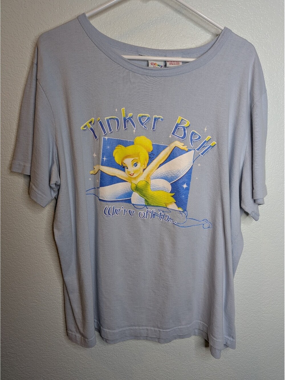 Vintage Disney Tinker Bell Never Never Land Double-Sided Graphic T-Shirt Blue 1X